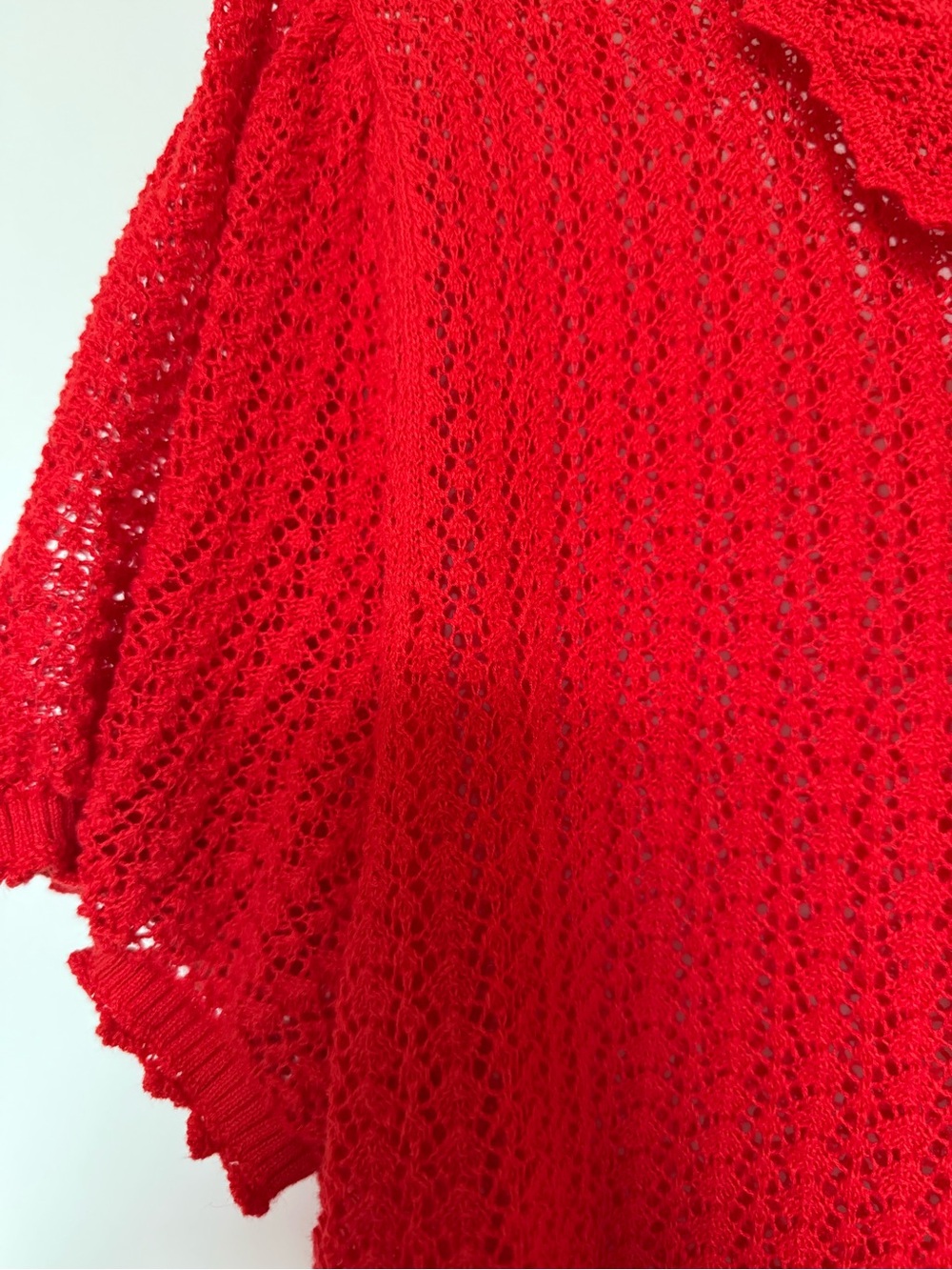 GAP x DOEN Open-Knit Tie-Neck Short Sleeve Blouse in Red - Picture 6 of 7